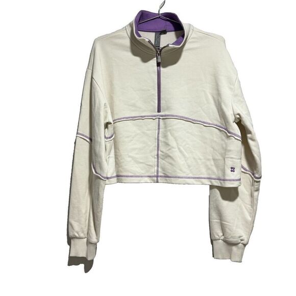 Sweaty Betty Women's 10 Lily White Revive Half Zip Crop Sweatshirt Mock Neck - Picture 2 of 9